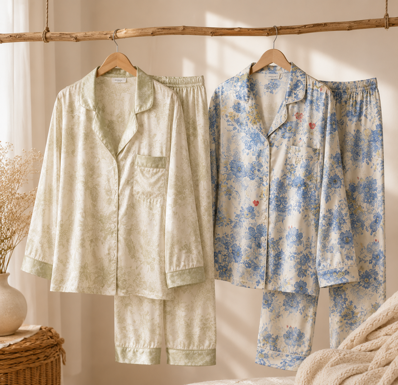 Tenue Maison Maman | Soie Glacée & Motifs Fleuris | 2 Pièces|LittleBunz