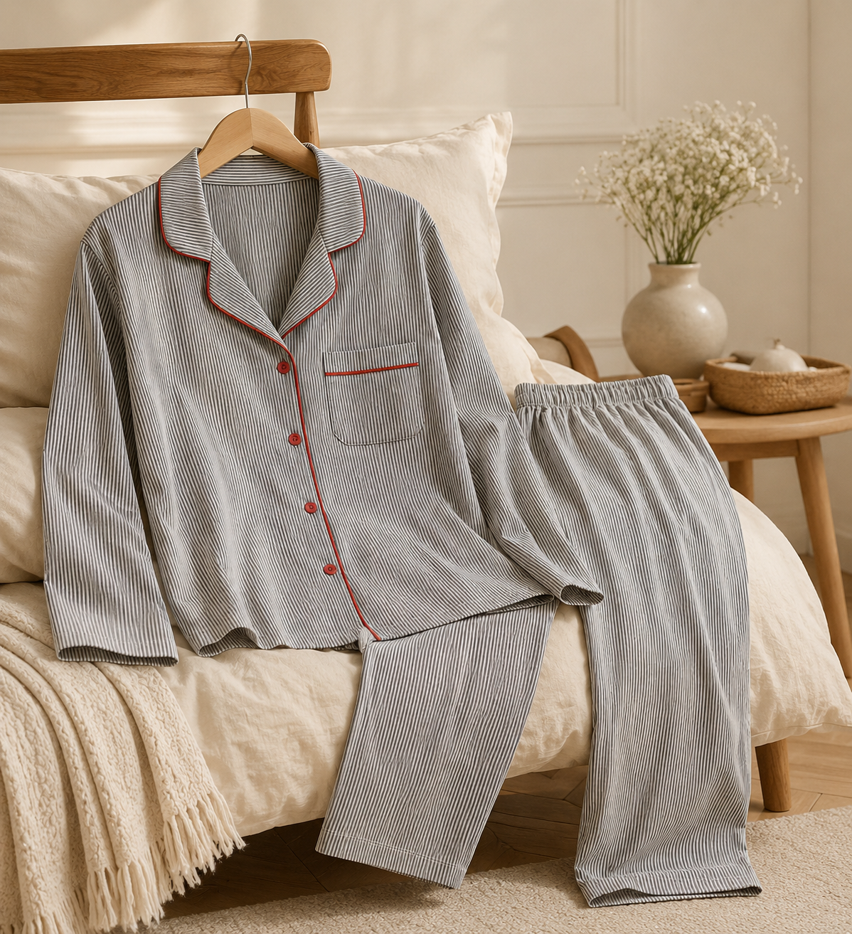 Pyjama Rayé Maman 2 Pièces | Manches Longues & Pantalon Ample|LittleBunz