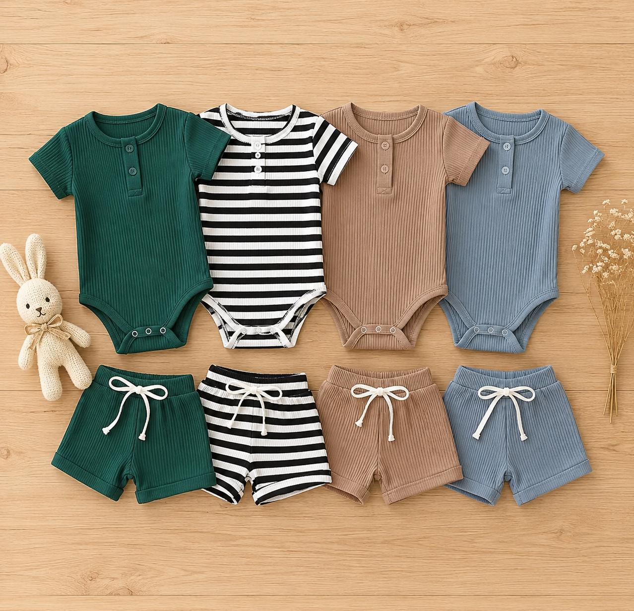 Ensemble 2 pièces bébé unisexe | Body manches courtes et Short | Littlebunz | 3-6M à 18-24M