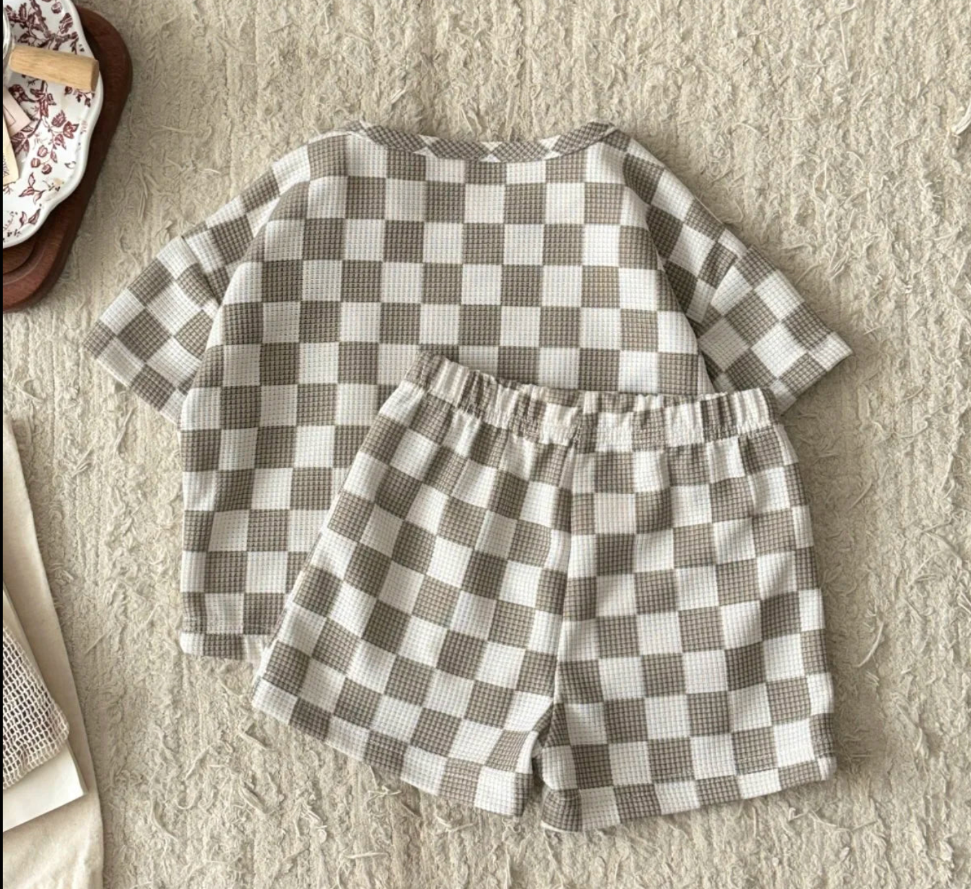 Ensemble Haut & Pantalon Bébé | Tissu Waffle | Motif Damier | 6mois-3 ans|LittleBunz