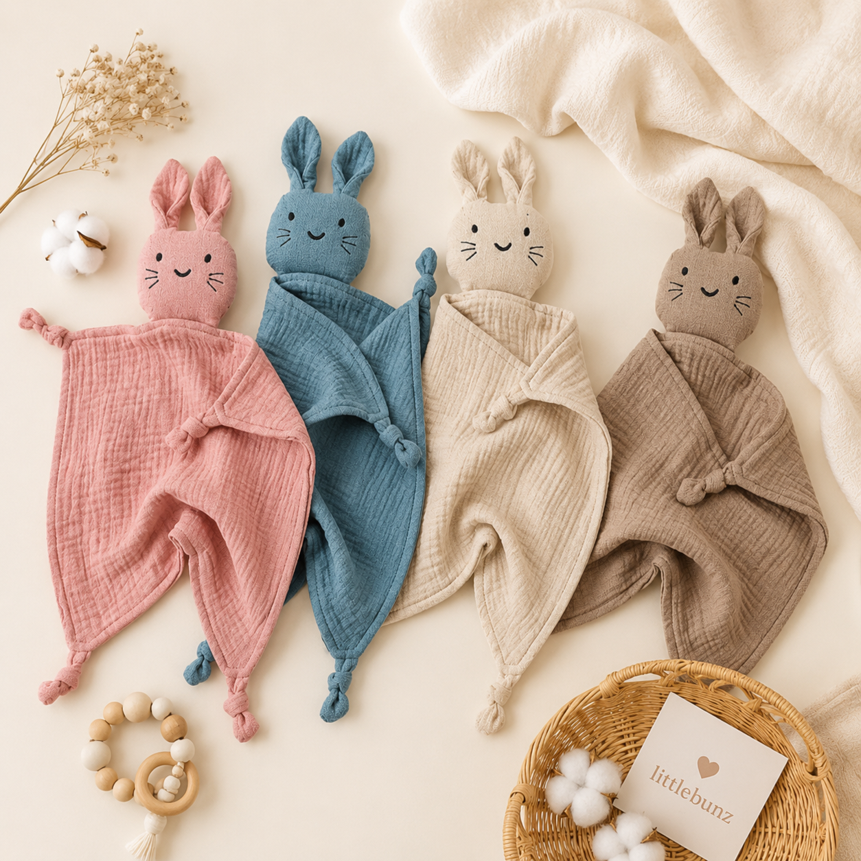 Bavoir Doudou Bébé – Coton Bio | LittleBunz | Serviette Apaisante | LittleBunz