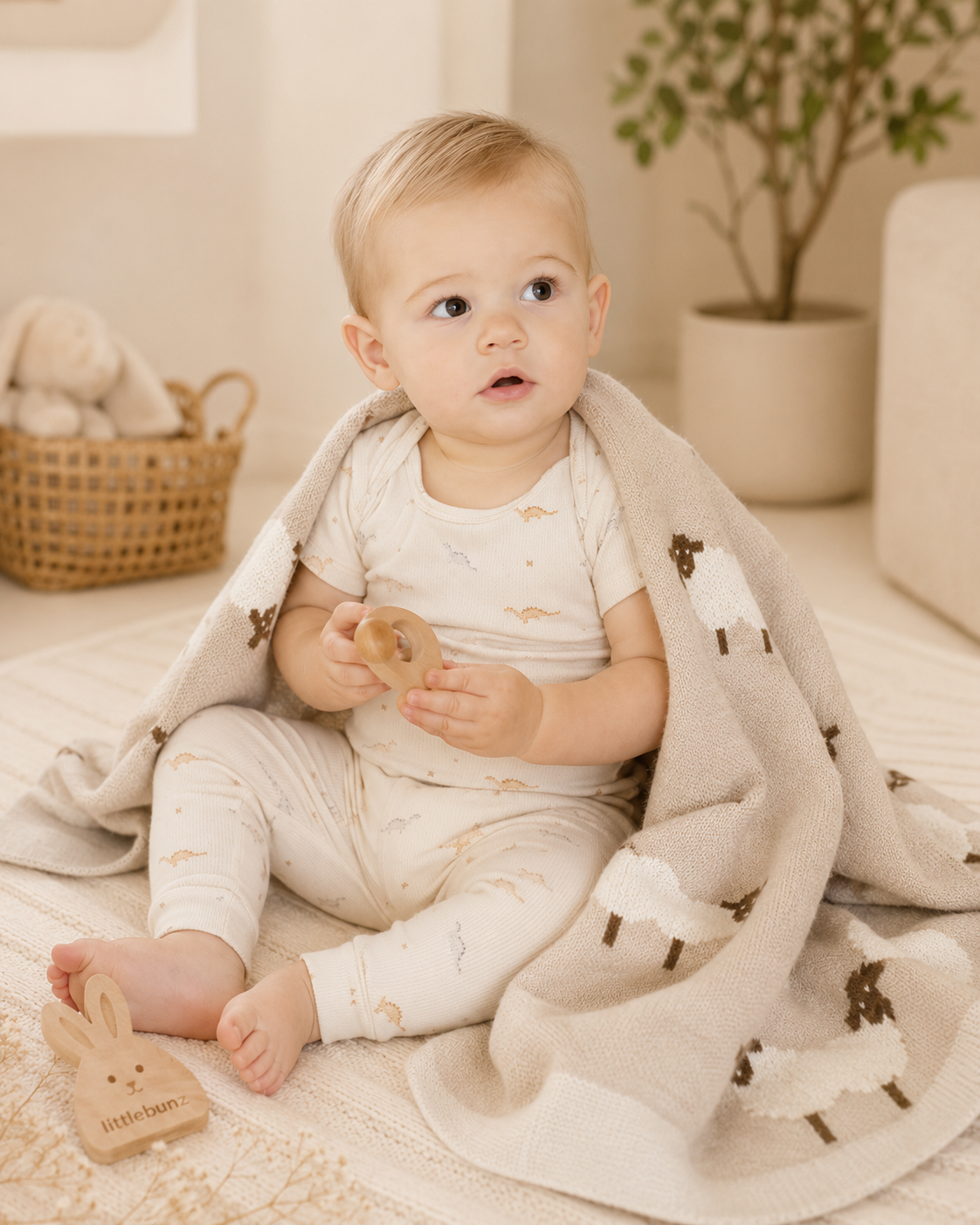 Couverture Lange Bébé – Coton Tricoté 100% | Emmaillotage & Poussette | LittleBunz