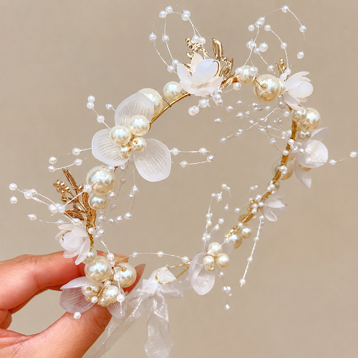 Bandeau en Perles et Couronne de Fleurs pour Enfant |Mariage & Baptême