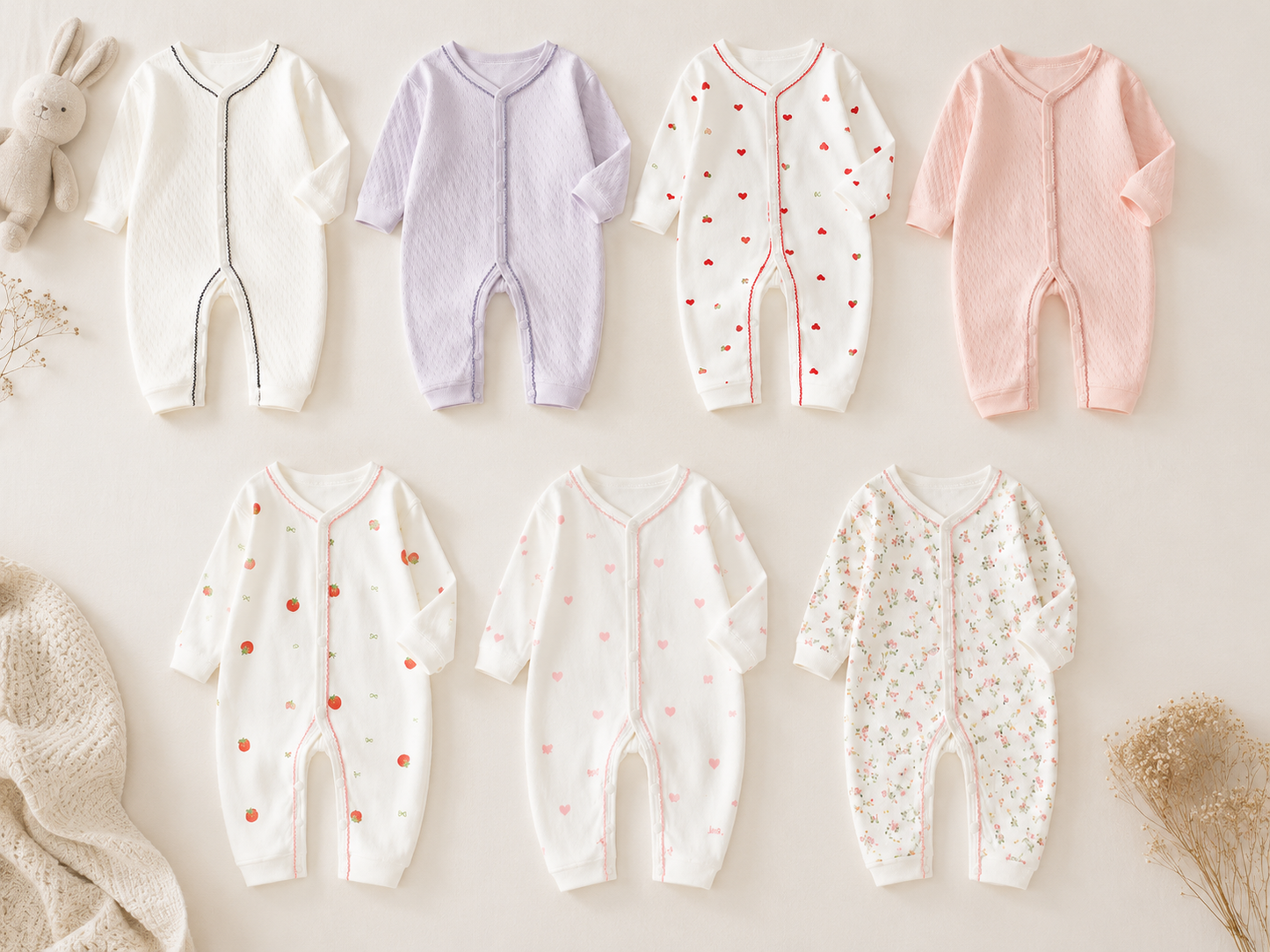 Barboteuse Bébé – 100% Coton Doux | Motifs Mignons | 3-18 Mois | LittleBunz