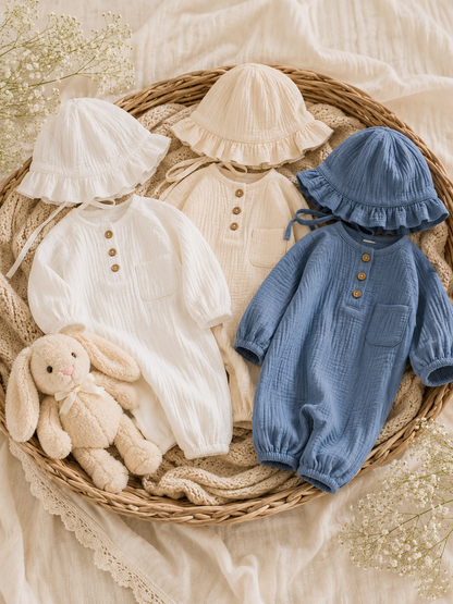 Combinaison Bébé Manches Longues avec bonnet  – Douce & Confortable | 6-12mois
