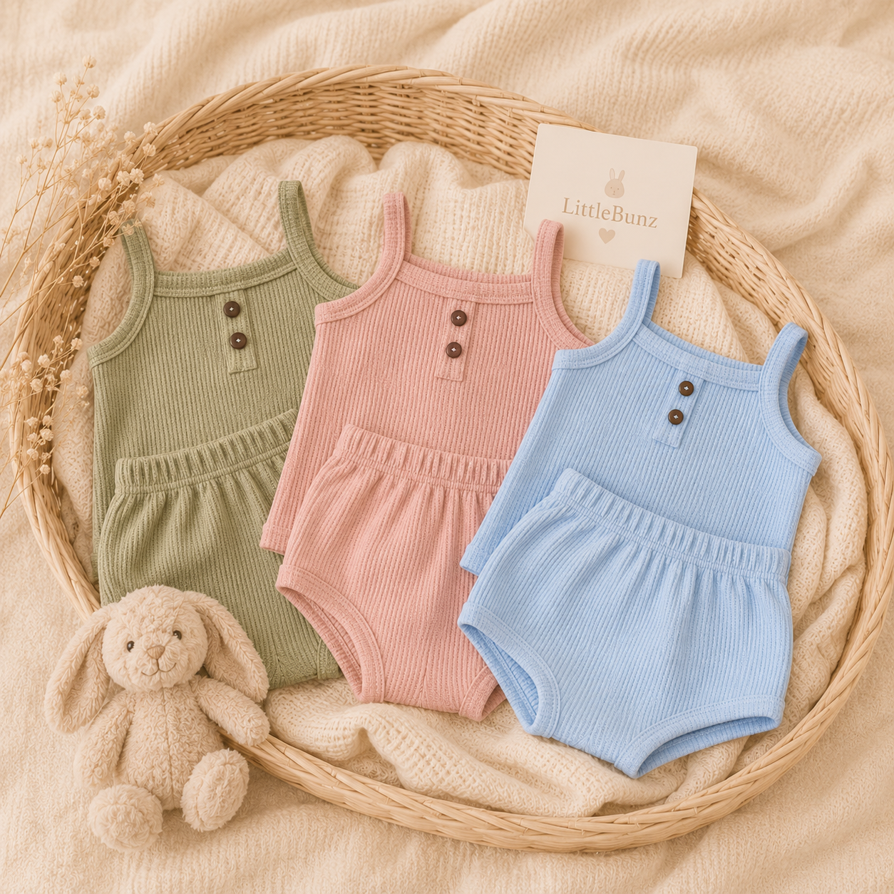 Ensemble débardeur & Short Bébé | Tissu Waffle | 6mois à 24mois|LittleBunz