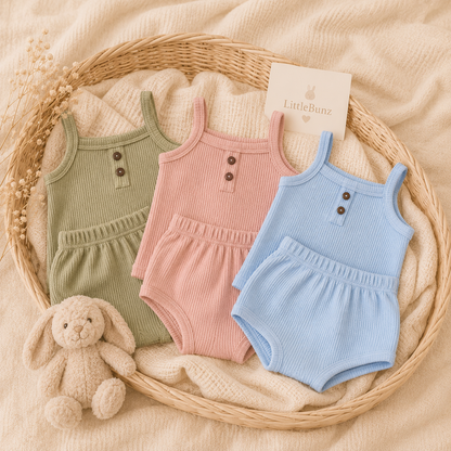 Ensemble débardeur & Short Bébé | Tissu Waffle | 6mois à 24mois|LittleBunz