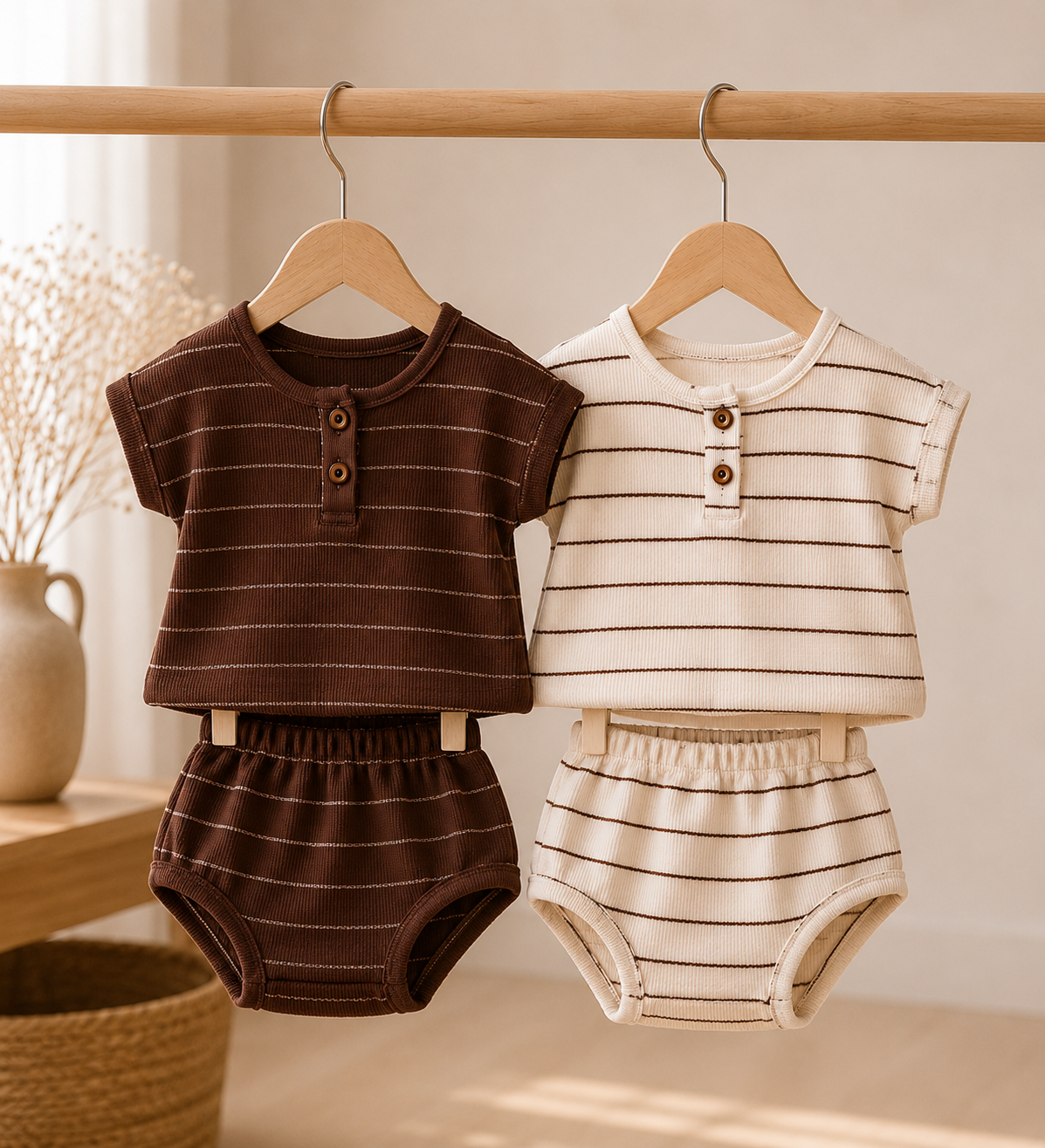 Ensemble 2 pièces Bébé Garçon – T-shirt Rayé & Bloomer en Coton