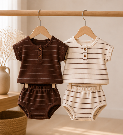 Ensemble 2 pièces Bébé Garçon – T-shirt Rayé & Bloomer en Coton