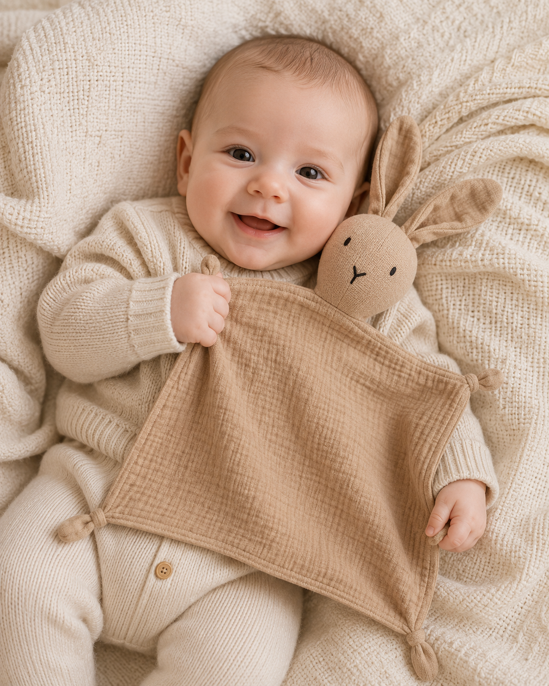 Doudou Carré en Mousseline Bébé 100% Coton  | Lapin LittleBunz