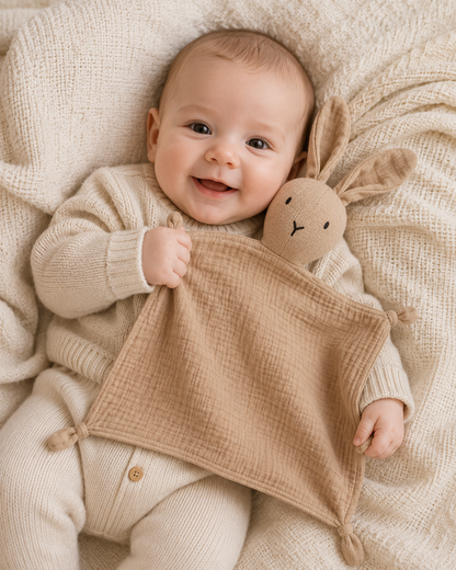 Doudou Carré en Mousseline Bébé 100% Coton  | Lapin LittleBunz