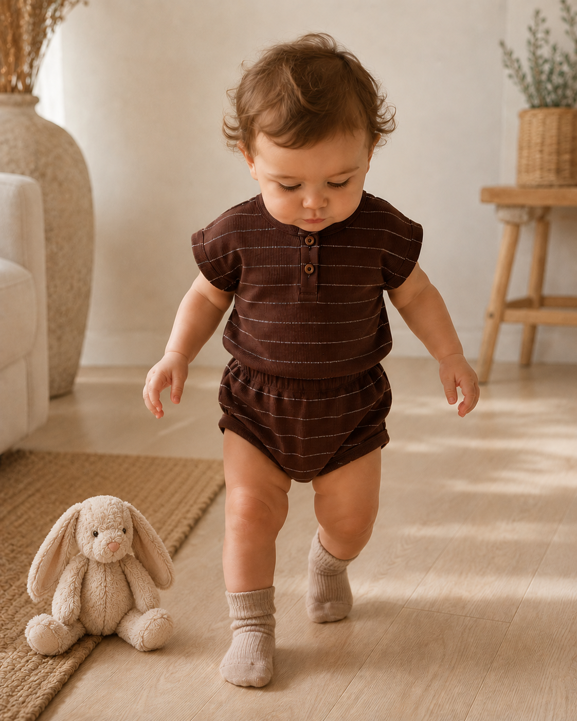 Ensemble 2 pièces Bébé Garçon – T-shirt Rayé & Bloomer en Coton