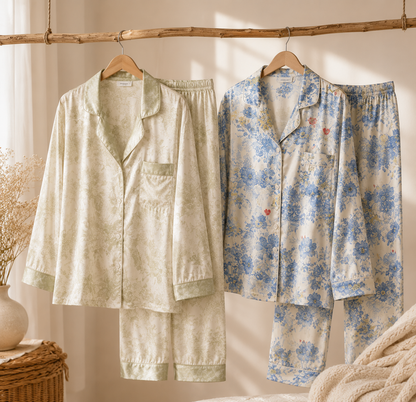 Tenue Maison Maman | Soie Glacée & Motifs Fleuris | 2 Pièces|LittleBunz