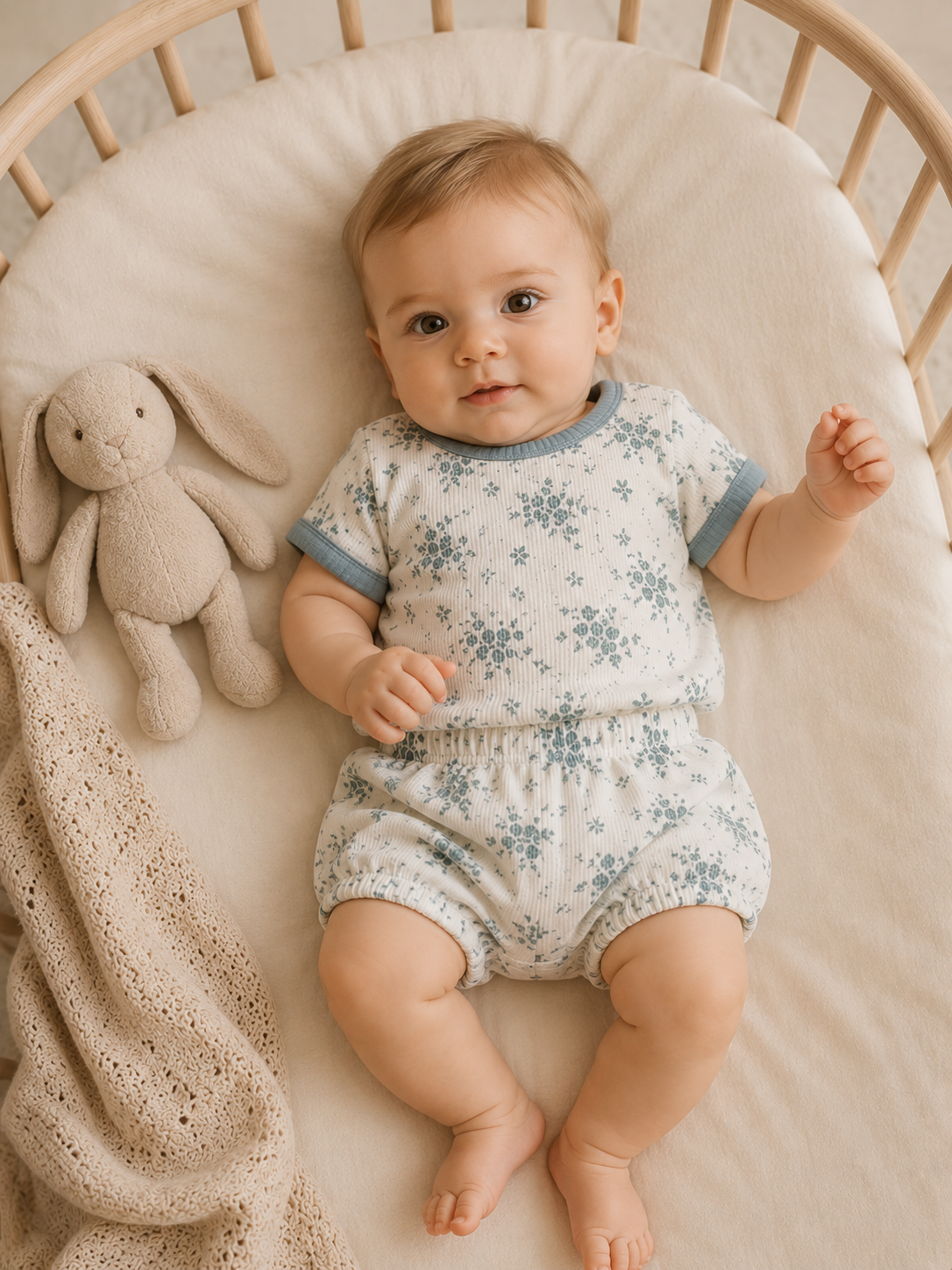 Ensemble deux pièces bébé – T-shirt fleuri & short, 6-24 mois
