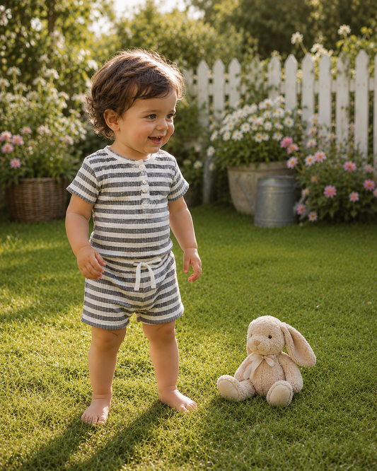 Ensemble 2 pièces bébé unisexe | Body manches courtes et Short | Littlebunz | 3-6M à 18-24M