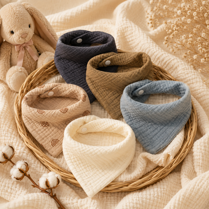 Bavoirs Bébé en Coton | Lot de 5 | Doux & Ultra-Absorbants|LittleBunz