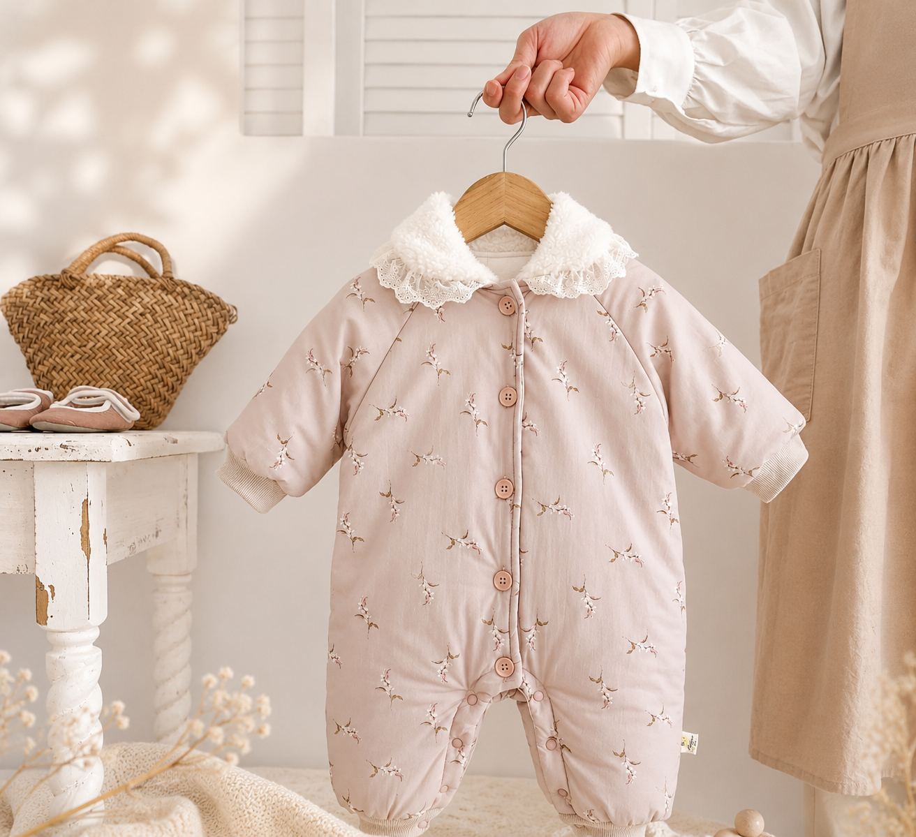 Barboteuse Fille Hiver | Motif Floral | Peluche Épaisse | 0-3 ans|LittleBunz