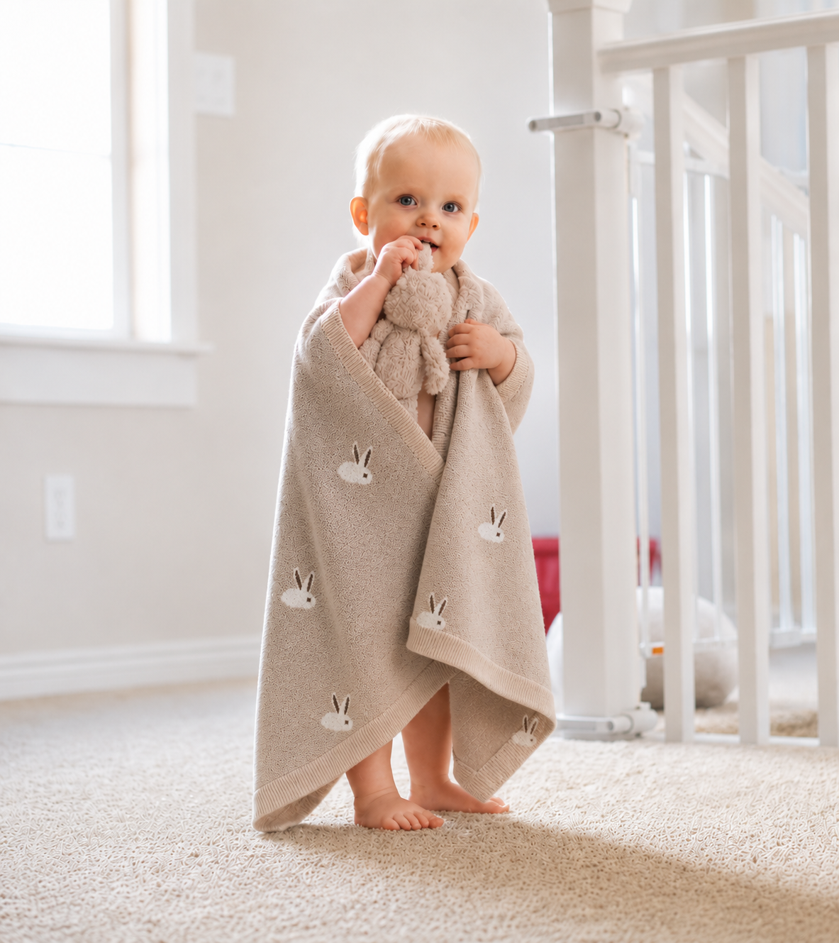Couverture Tricotée Bébé | Coton Doux | Motifs LittleBunny