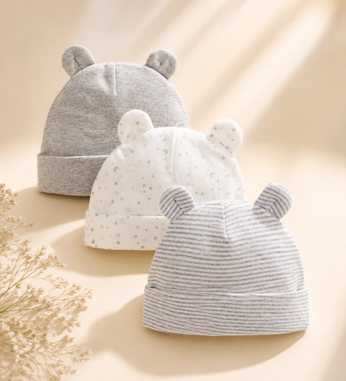 Lot de 3 bonnets bébé 100% coton – Doux et confortables | Littlebunz