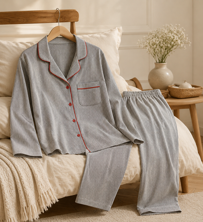 Pyjama Rayé Maman 2 Pièces | Manches Longues & Pantalon Ample|LittleBunz