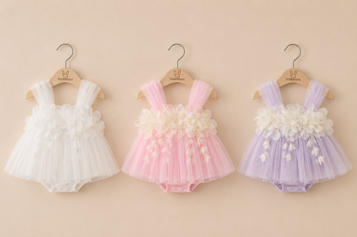 Barboteuse - Robe Bébé Fille Baptême Fleurs Dentelle 0-18 Mois | LittleBunz