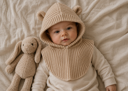 Bonnet Écharpe Bébé en Tricot – Tour de Cou Doux & Chaud