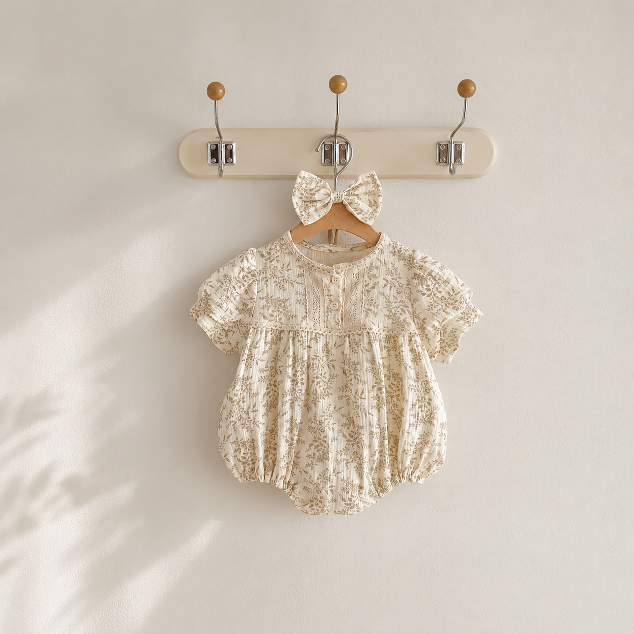 Barboteuse Fleurie avec Noeud de Cheveux Assorti – Bébé Fille