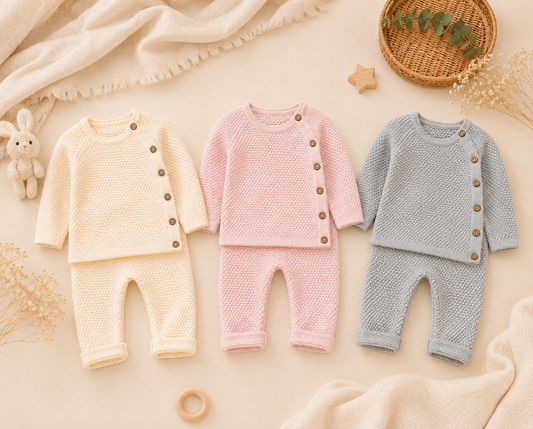 Ensemble Bébé Maille Douce 100% Coton Peigné | 0-12 Mois