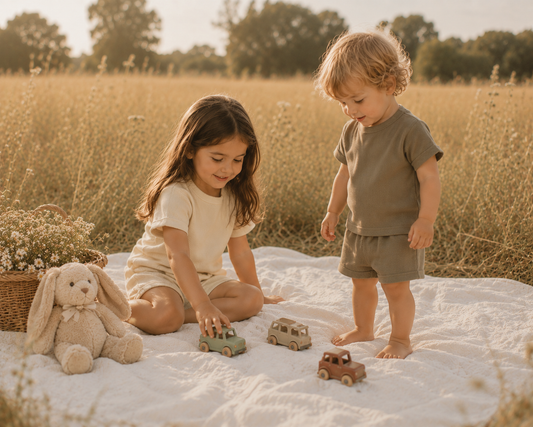 Ensemble t-shirt & short gaufré enfant – Unisexe, style scandinave, 1-5 ans