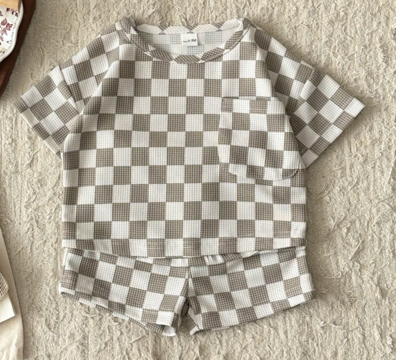 Ensemble Haut & Pantalon Bébé | Tissu Waffle | Motif Damier | 6mois-3 ans|LittleBunz