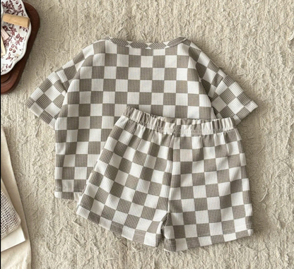 Ensemble Haut & Pantalon Bébé | Tissu Waffle | Motif Damier | 6mois-3 ans|LittleBunz