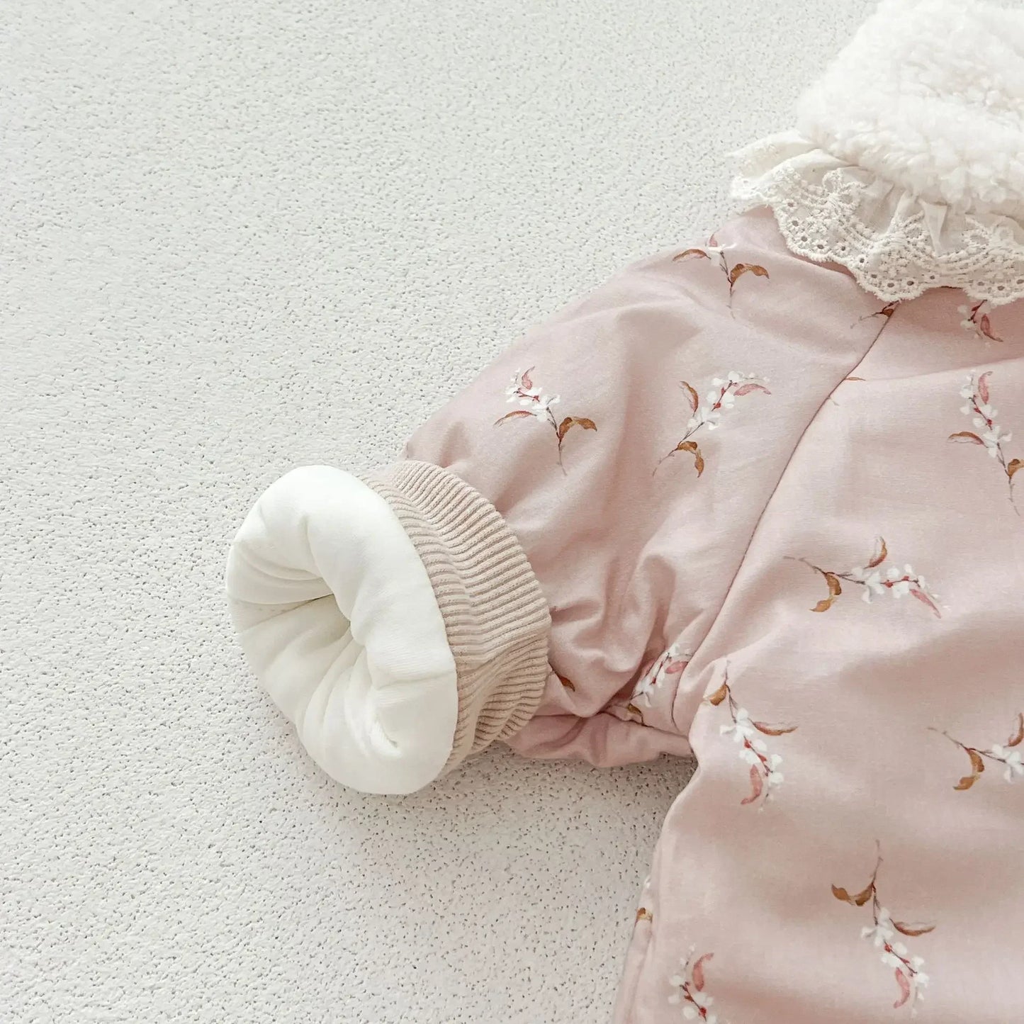 Barboteuse Fille Hiver | Motif Floral | Peluche Épaisse | 0-3 ans|LittleBunz