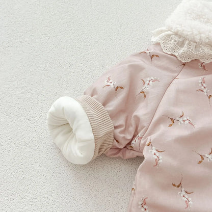 Barboteuse Fille Hiver | Motif Floral | Peluche Épaisse | 0-3 ans|LittleBunz