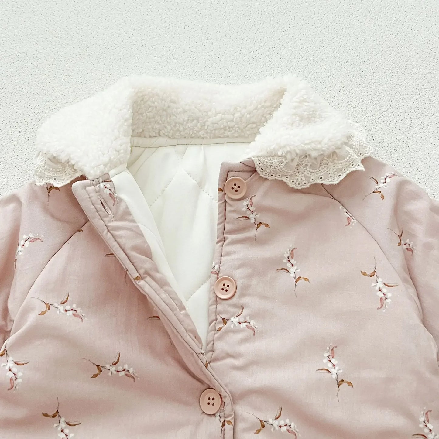 Barboteuse Fille Hiver | Motif Floral | Peluche Épaisse | 0-3 ans|LittleBunz