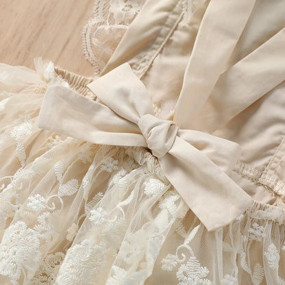 Barboteuse Bébé Fille – Dentelle Florale Brodée, Bretelles, Baptême & Mariage, 0-24 Mois