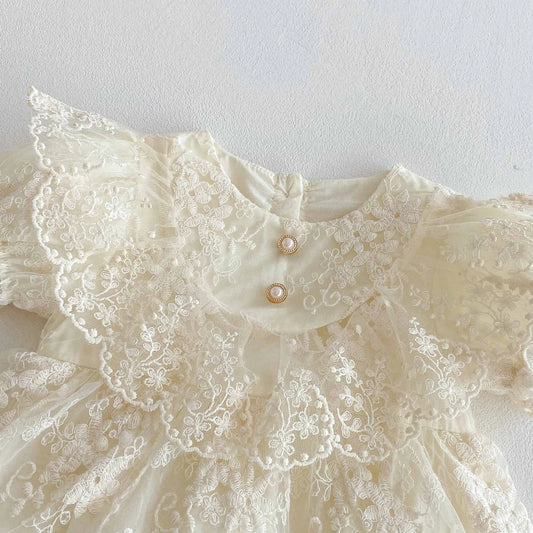 Robe Barboteuse Bébé Fille Dentelle Princesse Manches Courtes 0-24 Mois | LittleBunz