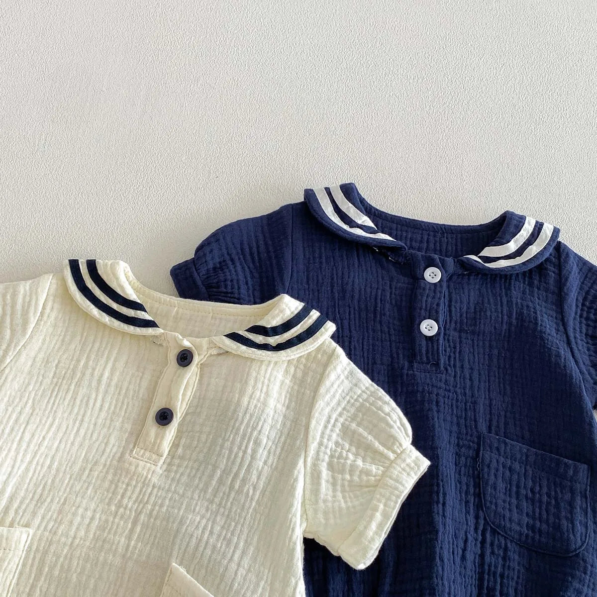 Combinaison Bébé Été – Col Marin, Manches Courtes, Unisexe, 3-18 Mois