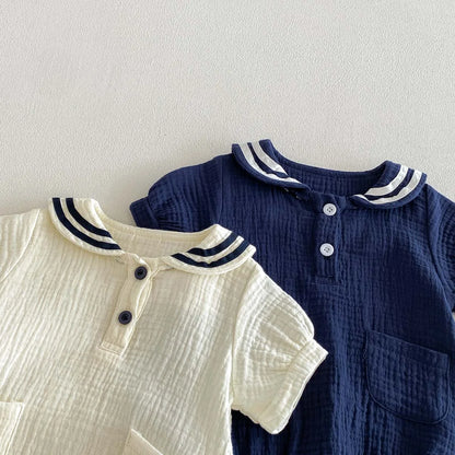 Combinaison Bébé Été – Col Marin, Manches Courtes, Unisexe, 3-18 Mois