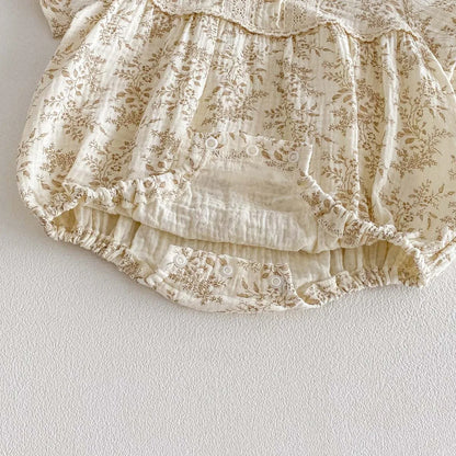 Barboteuse Fleurie avec Noeud de Cheveux Assorti – Bébé Fille