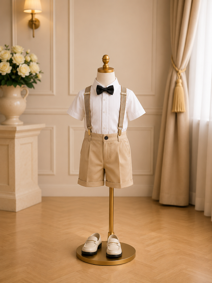 Ensemble Cérémonie Hugo | Costume d'Été 4 Pièces avec Bretelles pour Garçon