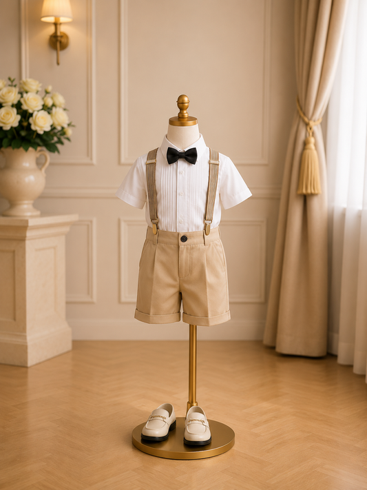 Ensemble Cérémonie Hugo | Costume d'Été 4 Pièces avec Bretelles pour Garçon