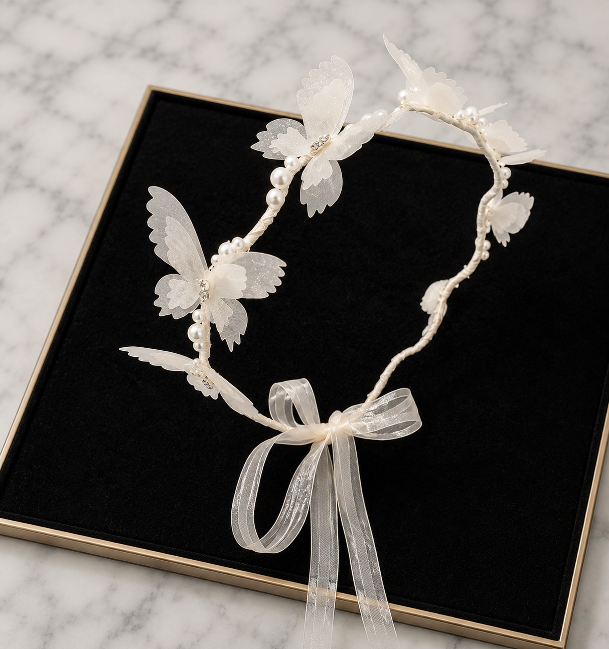 Bandeau Dentelle Princesse — Serre-tête Fleur & Papillon Fille