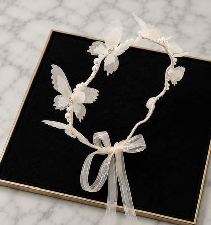 Bandeau Dentelle Princesse — Serre-tête Fleur & Papillon Fille