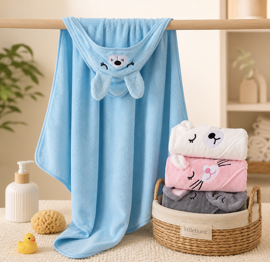 Serviette de Bain à Capuche pour Bébé – Coton & Bambou, Motifs Animaux