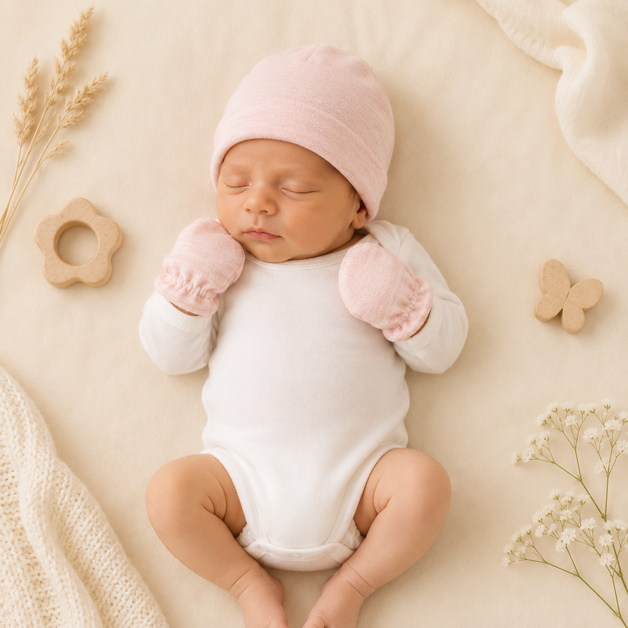 Ensemble bonnet et moufles bébé 100% coton – Littlebunz