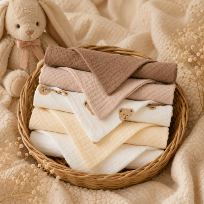 Bavoirs Bébé en Coton | Lot de 5 | Doux & Ultra-Absorbants|LittleBunz