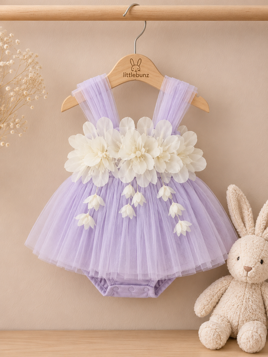 Barboteuse - Robe Bébé Fille Baptême Fleurs Dentelle 0-18 Mois | LittleBunz