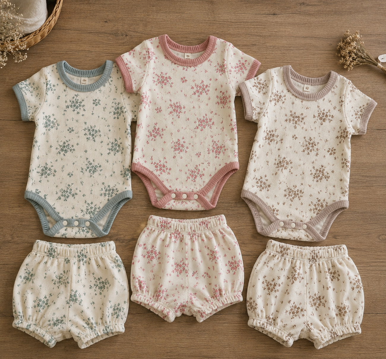 Ensemble deux pièces bébé – T-shirt fleuri & short, 6-24 mois