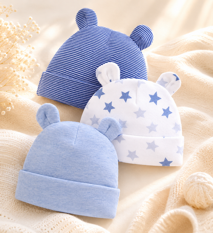 Lot de 3 bonnets bébé 100% coton – Doux et confortables | Littlebunz