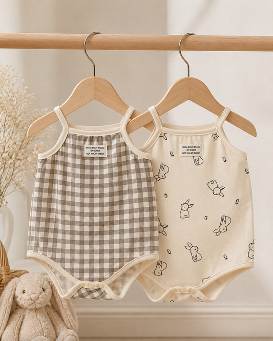 Ensemble 2 pièces Body Bébé Imprimé – Barboteuse Sans Manches en Coton
